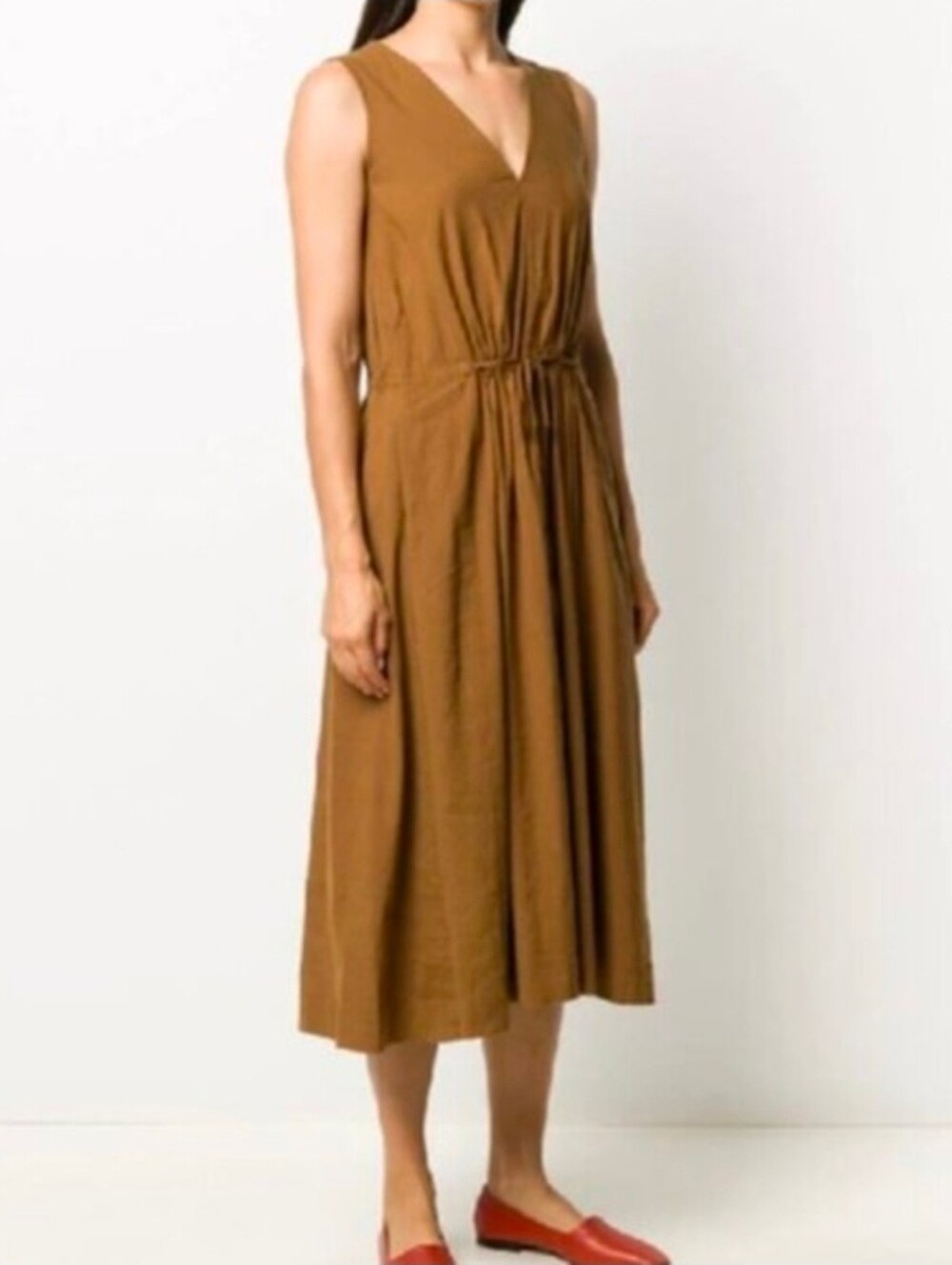 Vince Drawstring Linen Blend Brown Maxi Dress Size Xl Extra Large